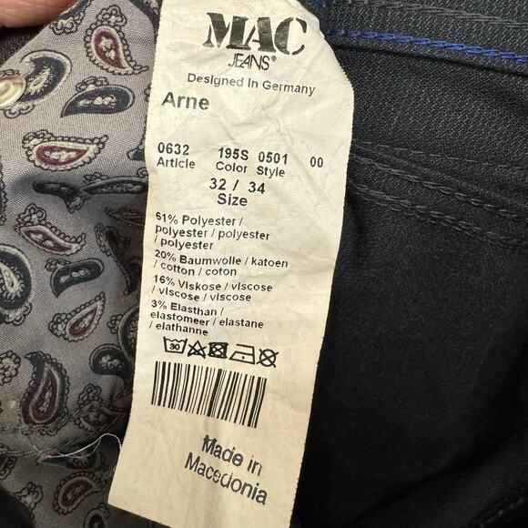 Mac Jeans Arne Lightweight Denim Slim Jean Fit 5 Pockets Stretch Mens Size 32x34 - Picture 8 of 8